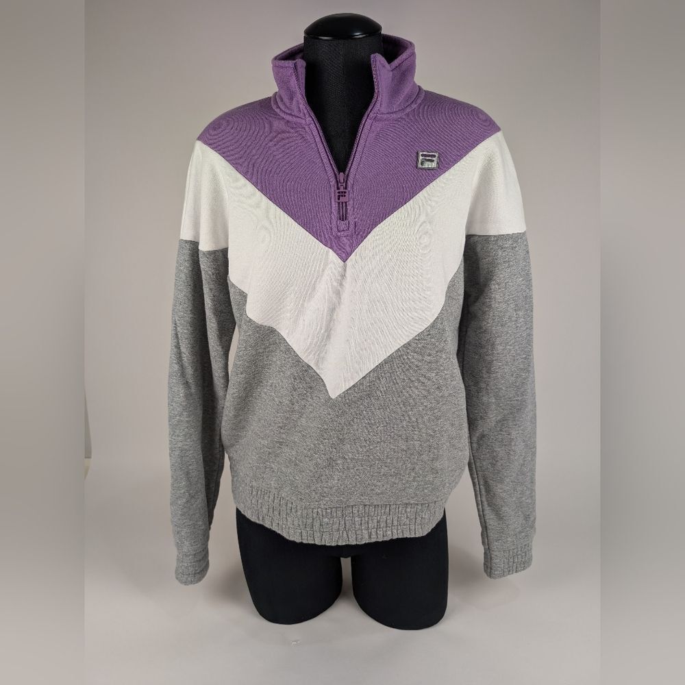 FILA Chevron Colorblock 1/4 Zip Athletic Jacket Sweatshirt in Purple/Gray/White